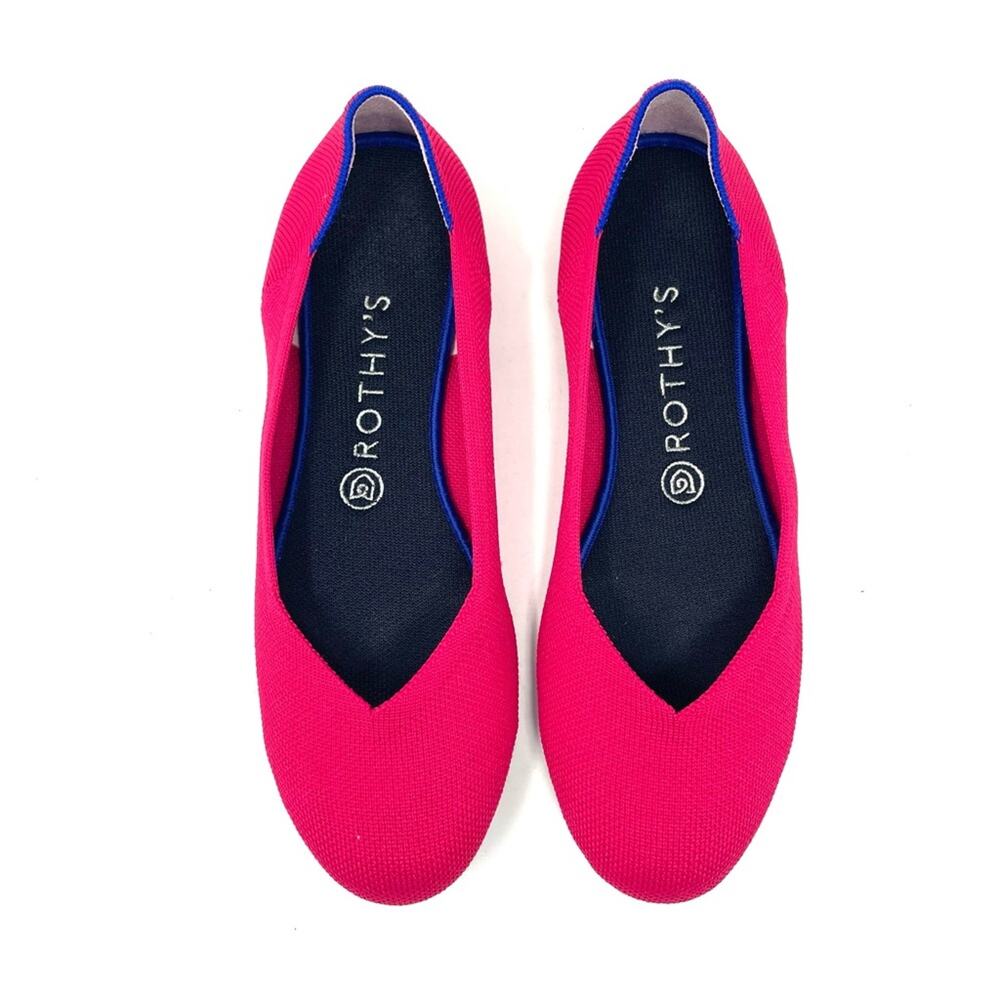 RARE RETIRED Rothy’s The Flat Hot Pink Marina Heel Stripe Flats Women's Sz 9.5